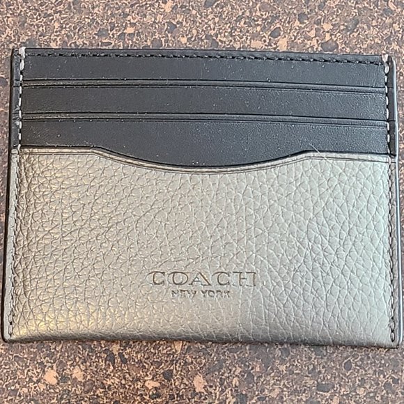 Coach Metallic Slim Card Case Black Gunmetal NEW - Picture 1 of 2